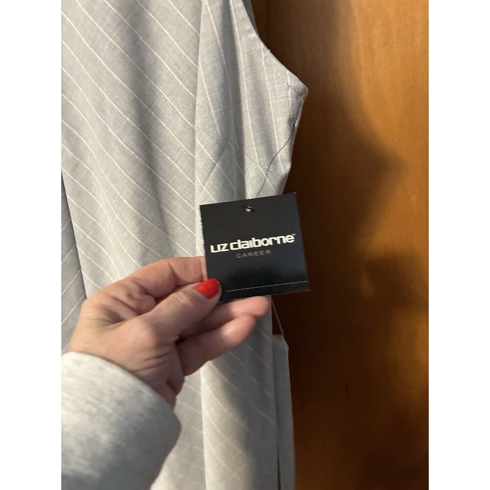 LIZ CLAIBORNE Spring Bouquet Sleeveless Belted Career Top XL Gray Purple Stripe - Picture 7 of 8